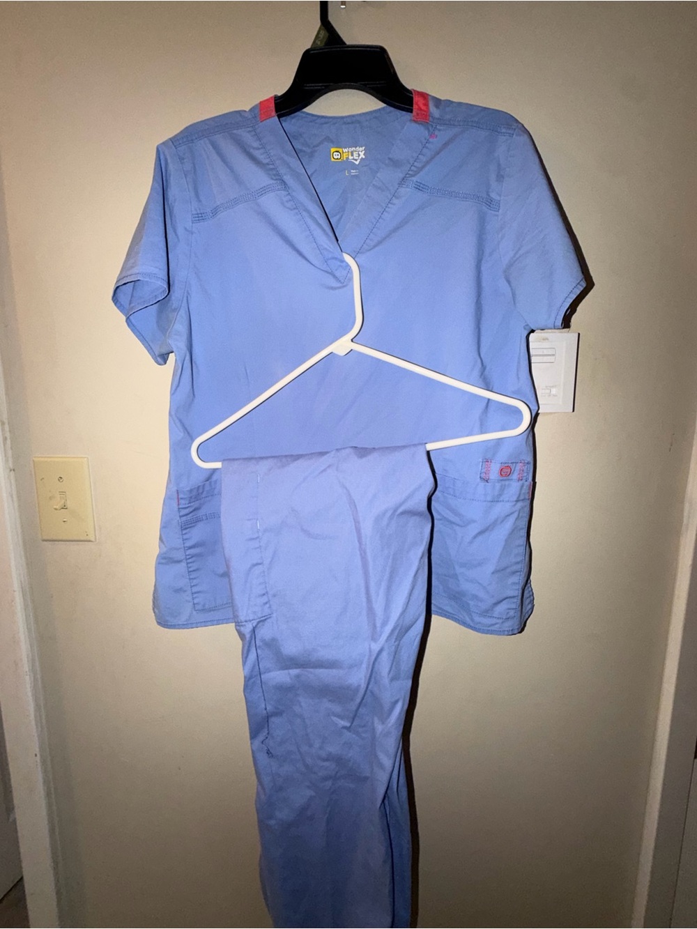 Wonder flex Light Blue Scrub Set with Pink Trim